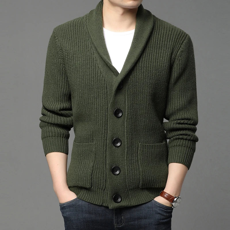 Suéter grueso de lana de gama alta para hombre, Chaqueta de punto de Cable, abrigos casuales, marca de moda coreana, otoño, invierno, 2021