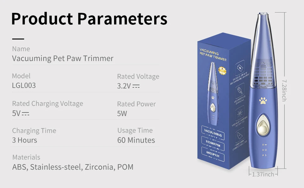 Recortador de patas para perros y gatos con succión al vacío, profesional, 2 modos, inalámbrico, eléctrico, para el cuidado de perros, cara de patas de gatos