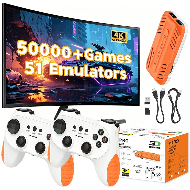 Nuevo X10 PRO Game Stick con 128 GB y más de 50000 Juegos Retro, Consola de Juegos Portátil para TV con Controles Inalámbricos, Salida de Video HD, Regalo