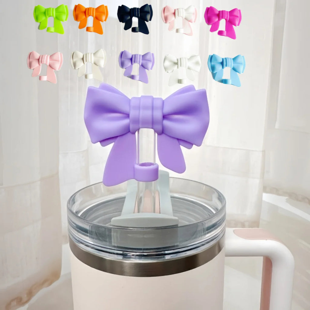1 Uds. Accesorio de paja de silicona superior con tapa de paja con lazo, Protector de tapa de cabeza de paja bonito reutilizable, tapón de paja para beber