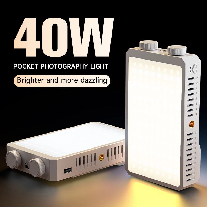 Luz LED para Cámara de 40W, 2800K-9000K, Iluminación para Fotografía, Panel de Luz Portátil Recargable de 4400mAh para Fotografía