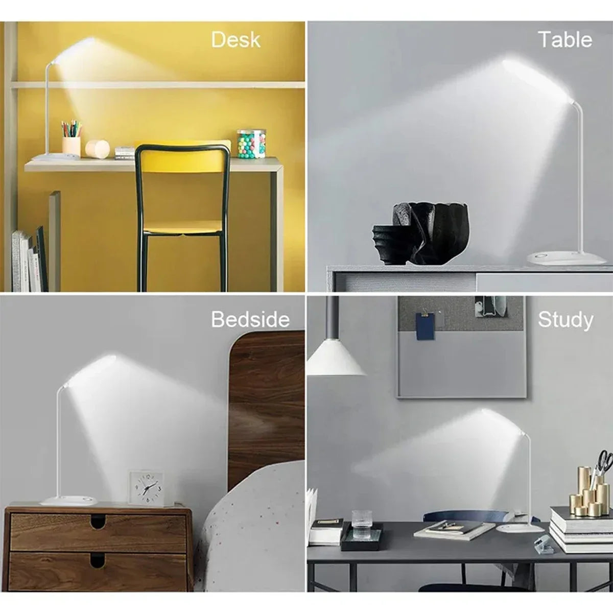 Lámpara LED de escritorio de lectura, lámpara de escritorio portátil, luz de mesa con carga USB, atenuación táctil, aprendizaje de protección ocular, iluminación de habitación y oficina