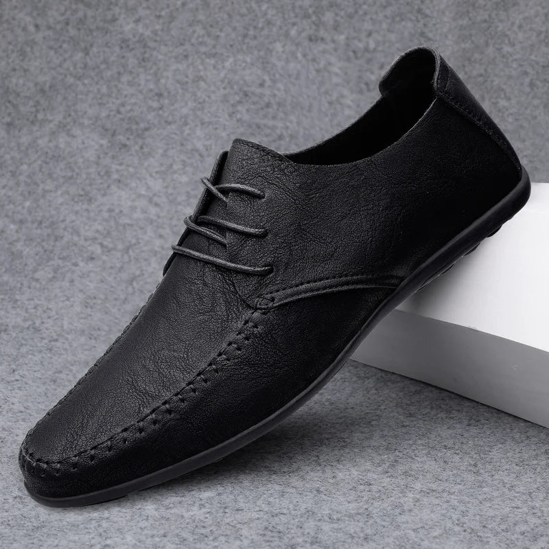 Zapatos de cuero para hombre, suelas blandas, zapatos de cuero informales de talla grande para las cuatro estaciones, zapatos de conducción versátiles para fiesta juvenil a la moda