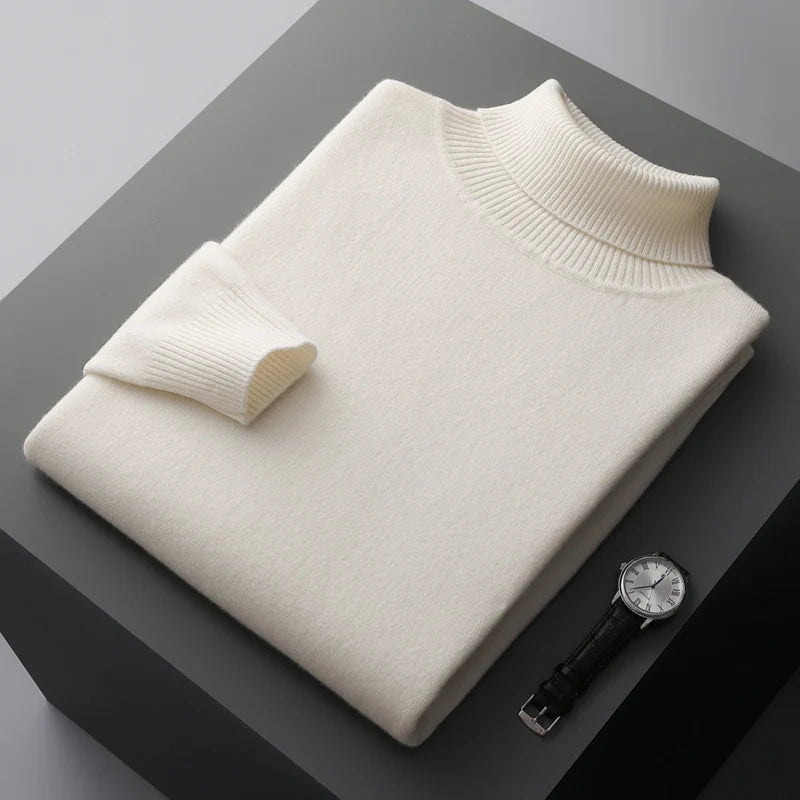 Suéter de Lana Merino para Hombre – Cuello Tortuga, Tejido Grueso