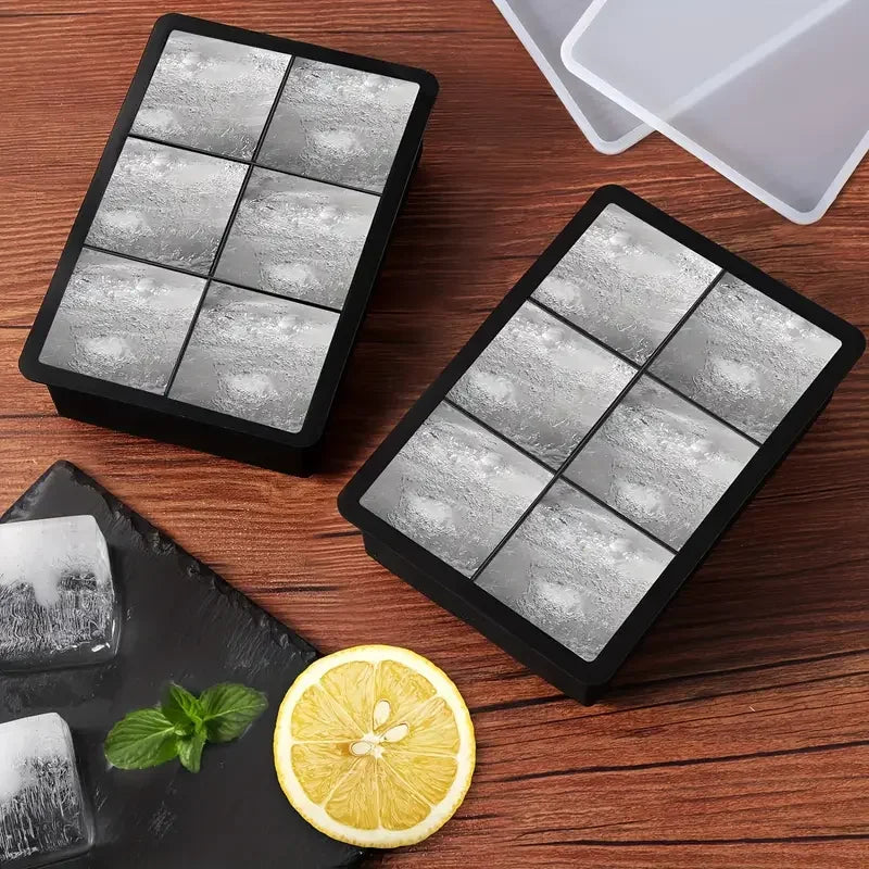 Molde grande para bandeja de cubitos de hielo de silicona, sin BPA, molde para cubitos de hielo de calidad alimentaria, Flexible, 6 agujeros de fácil liberación, hielo de fusión lenta para whisky