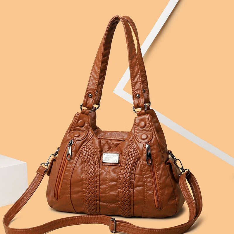 Bolso cruzado retro para mujer, bolso de hombro convertible de gran capacidad y bolso, piel sintética con cremallera, adecuado para da