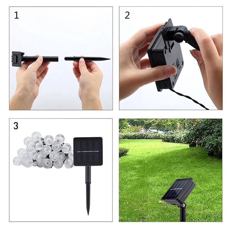 Guirnalda Solar LED para Jardín con Bolas de Cristal 10M