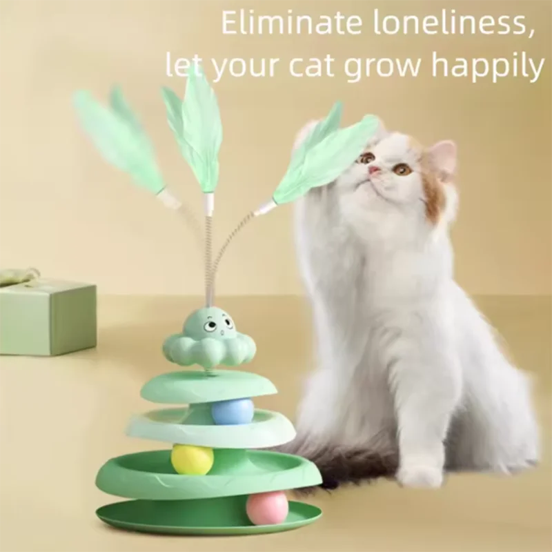 Bola de tres capas para mascotas, plato giratorio para gatos en forma de pulpo, palo para gatos para aliviar el aburrimiento, juguetes, juego de rompecabezas divertido, suministros para mascotas
