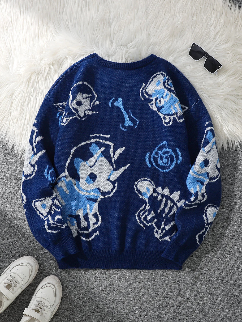 Suéter de Punto Jacquard Dragon Roar, Cuello Redondo para Hombre