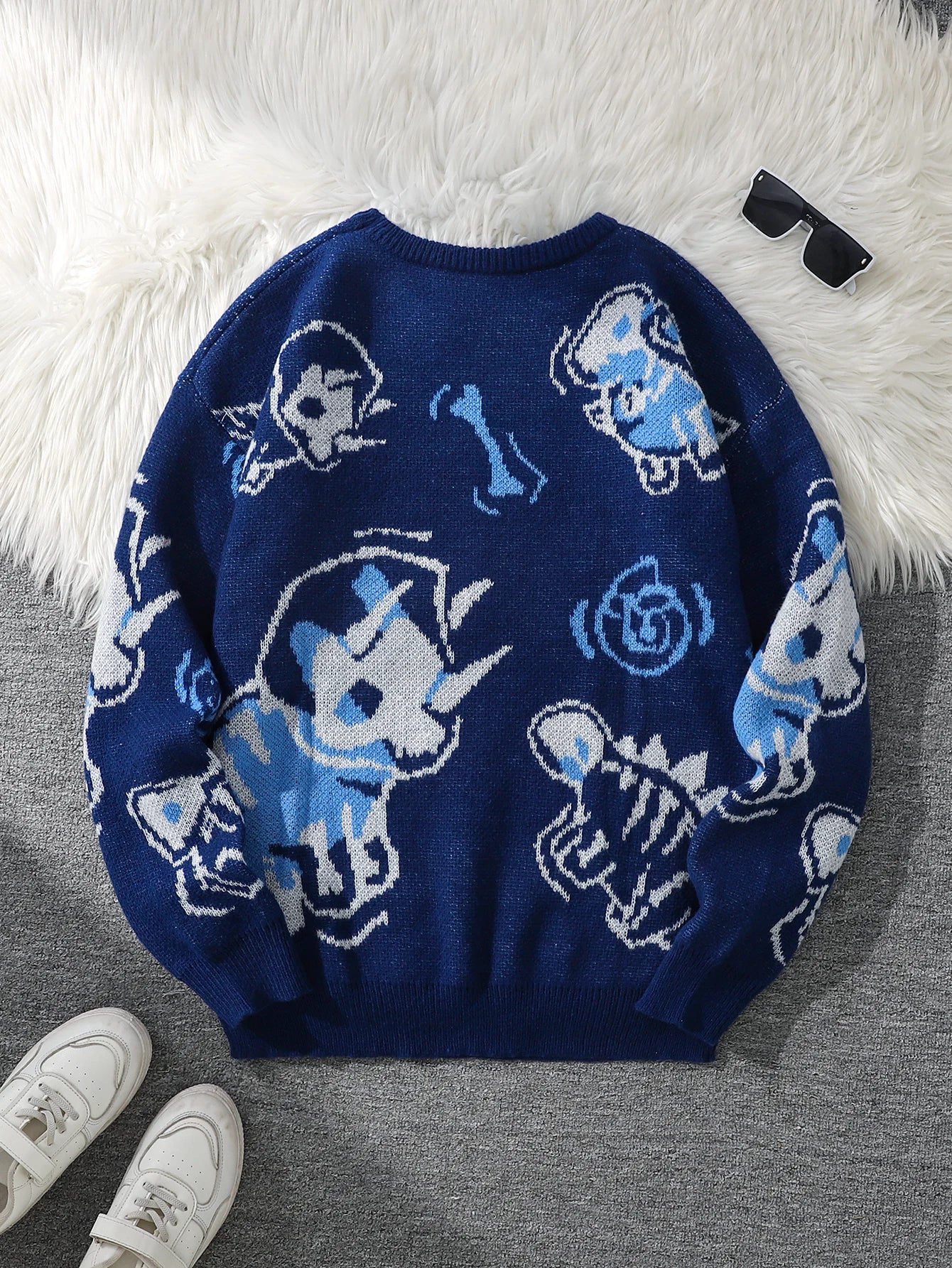 Suéter de Punto Jacquard Dragon Roar, Cuello Redondo para Hombre