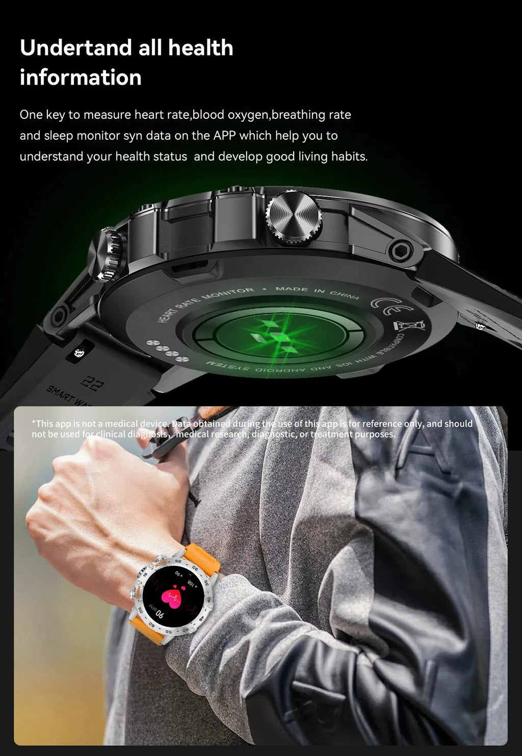 LIGE Reloj Inteligente Ritmo Cardíaco Bluetooth
