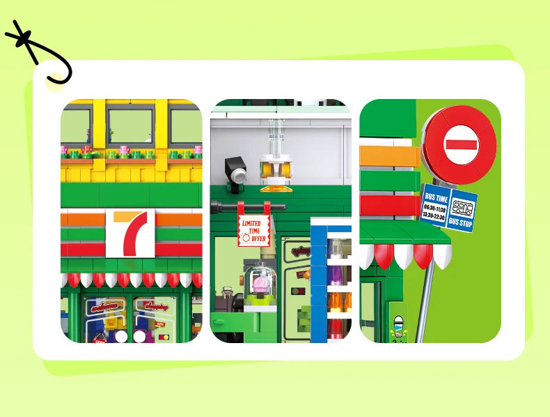 Bloques de Construcción de Tienda de Conveniencia con Escena Urbana, Modelo DIY en Miniatura, Decoración de Escritorio, Regalo Coleccionable para Adultos, Cumpleaños, Festividades