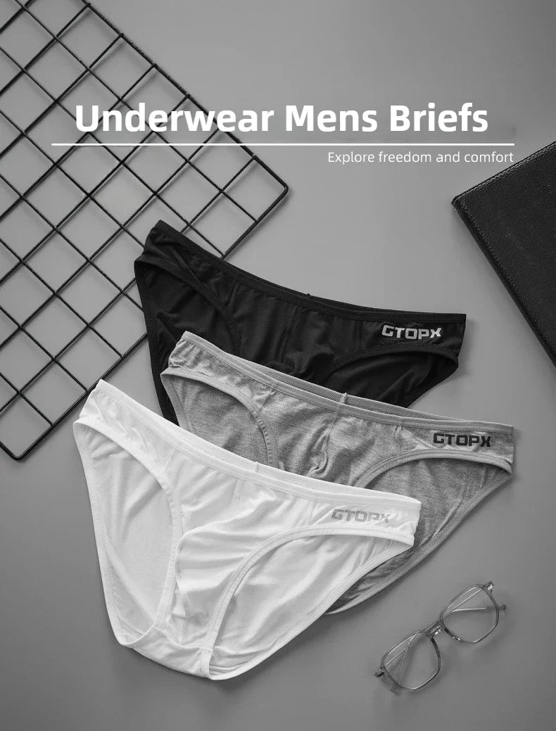 Paquete de 3 calzoncillos para hombre, calzoncillos de cintura baja, bolsa convexa en U, Bikini Sexy cómodo que absorbe la humedad para hombre
