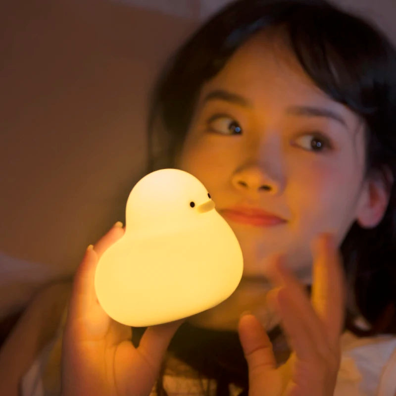 Bonita luz nocturna de pato, lámpara LED Kawaii, luz nocturna recargable por USB, lámpara nocturna táctil para habitación, artefacto de descompresión para protección ocular
