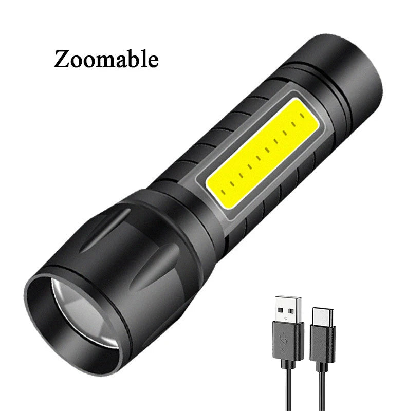 Linterna LED Recargable COB T6 con Zoom 3 Modos Impermeable