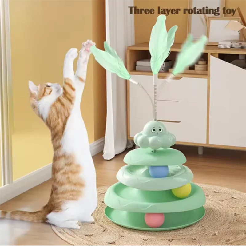 Bola de tres capas para mascotas, plato giratorio para gatos en forma de pulpo, palo para gatos para aliviar el aburrimiento, juguetes, juego de rompecabezas divertido, suministros para mascotas