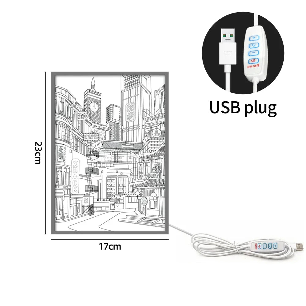 Lámpara Decorativa LED con Vista Nocturna de Ciudad