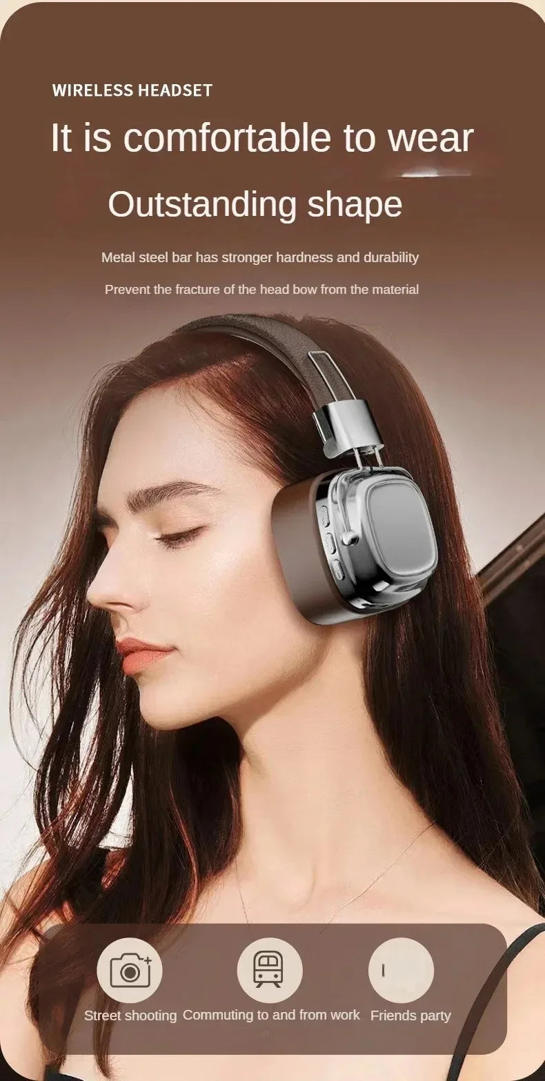 Auriculares Retro de Cuero Bluetooth 5.3 Plegables
