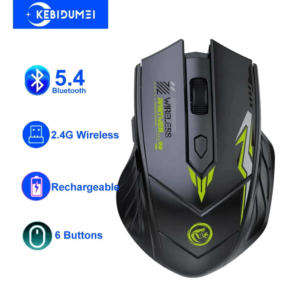 Ratón Bluetooth 5,4, ratón inalámbrico de modo Dual 2,4G, 6 botones, ratón para juegos, ratón silencioso de oficina, ratón recargable para PC y portátil