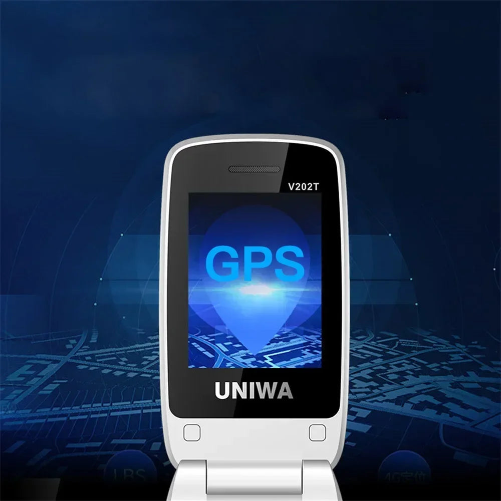 UNIWA V202T teléfono abatible pantalla Dual botón grande tarjetas SIM duales red 4G soporte para teléfono móvil base de carga para personas mayores