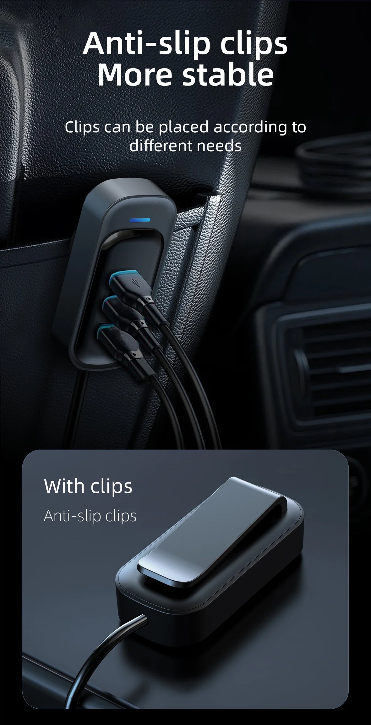 Cargador USB de 6 Puertos para Auto con Extensión para Asientos Traseros