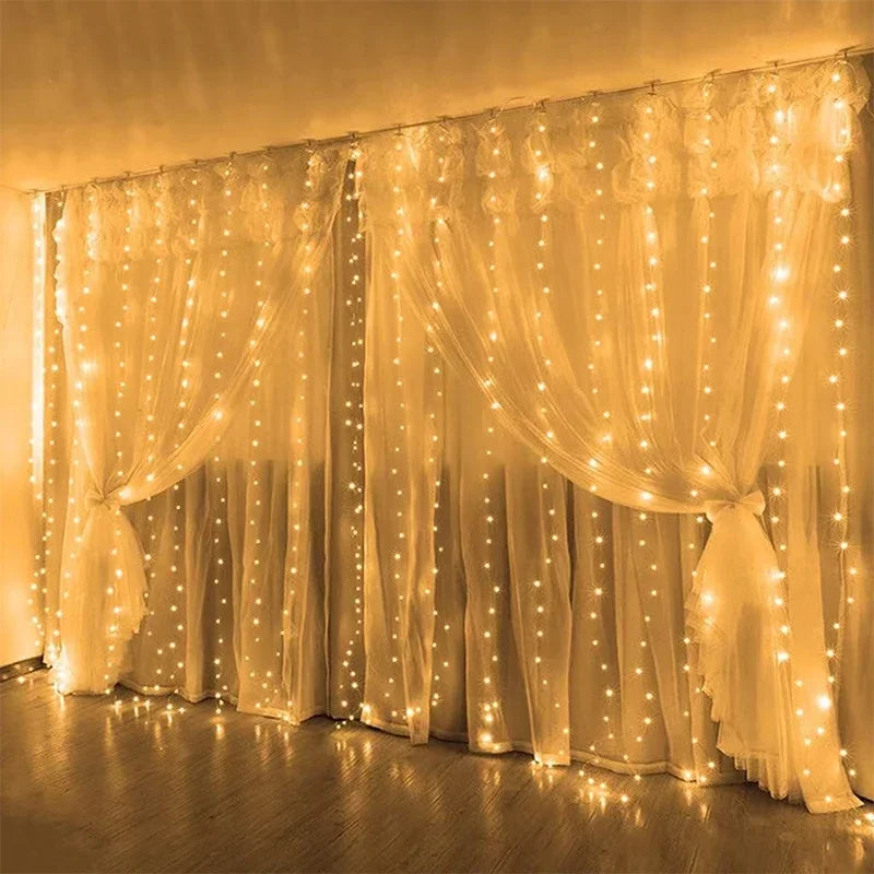 Guirnalda de cortina, cadena de luces Led, decoración navideña para Festival, 8 modos, luz navideña Usb para dormitorio, hogar y exteriores