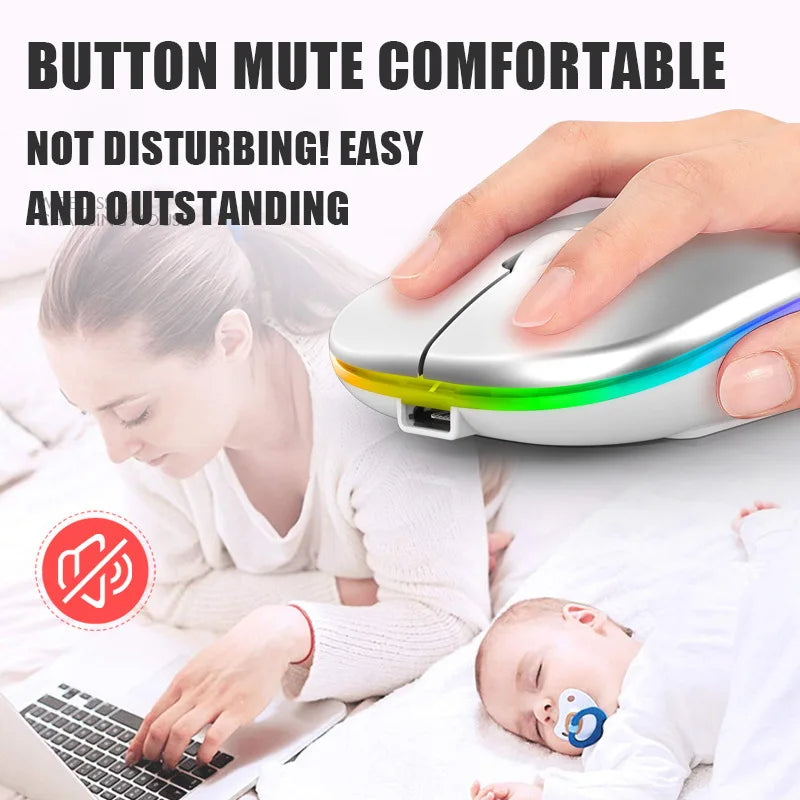 Ratón inalámbrico Bluetooth 5,0 con luz RGB recargable por USB para ordenador portátil, PC, Macbook, 2,4 GHz, 1600DPI