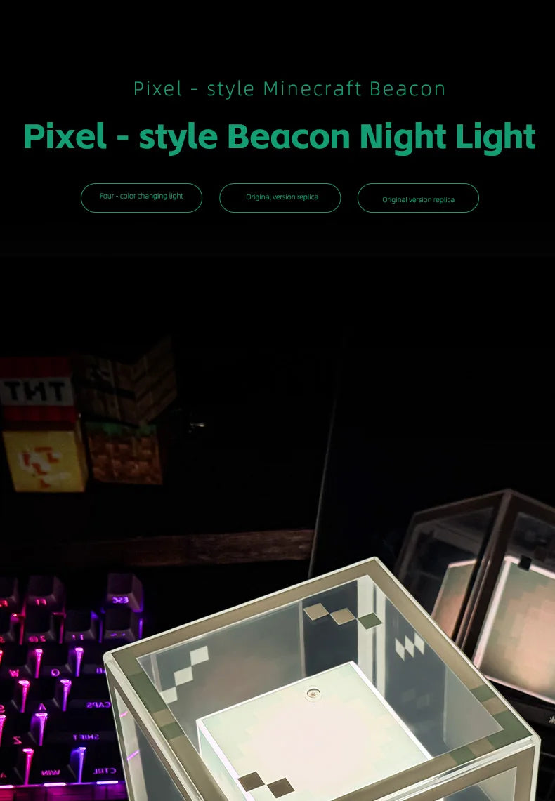 Lámpara de baliza estilo píxel, luz nocturna de escritorio, atmósfera de ordenador brillante, adorno de juego, regalo, iluminación decorativa recargable