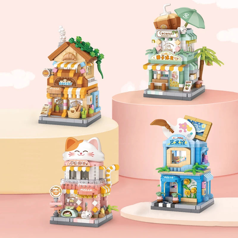 LOZ Food Street Bakery, Tienda de Té con Leche, Modelo Arquitectónico para Armar, Bloques de Construcción de Juguete, Escena de Calle, Regalos de Cumpleaños para Niños