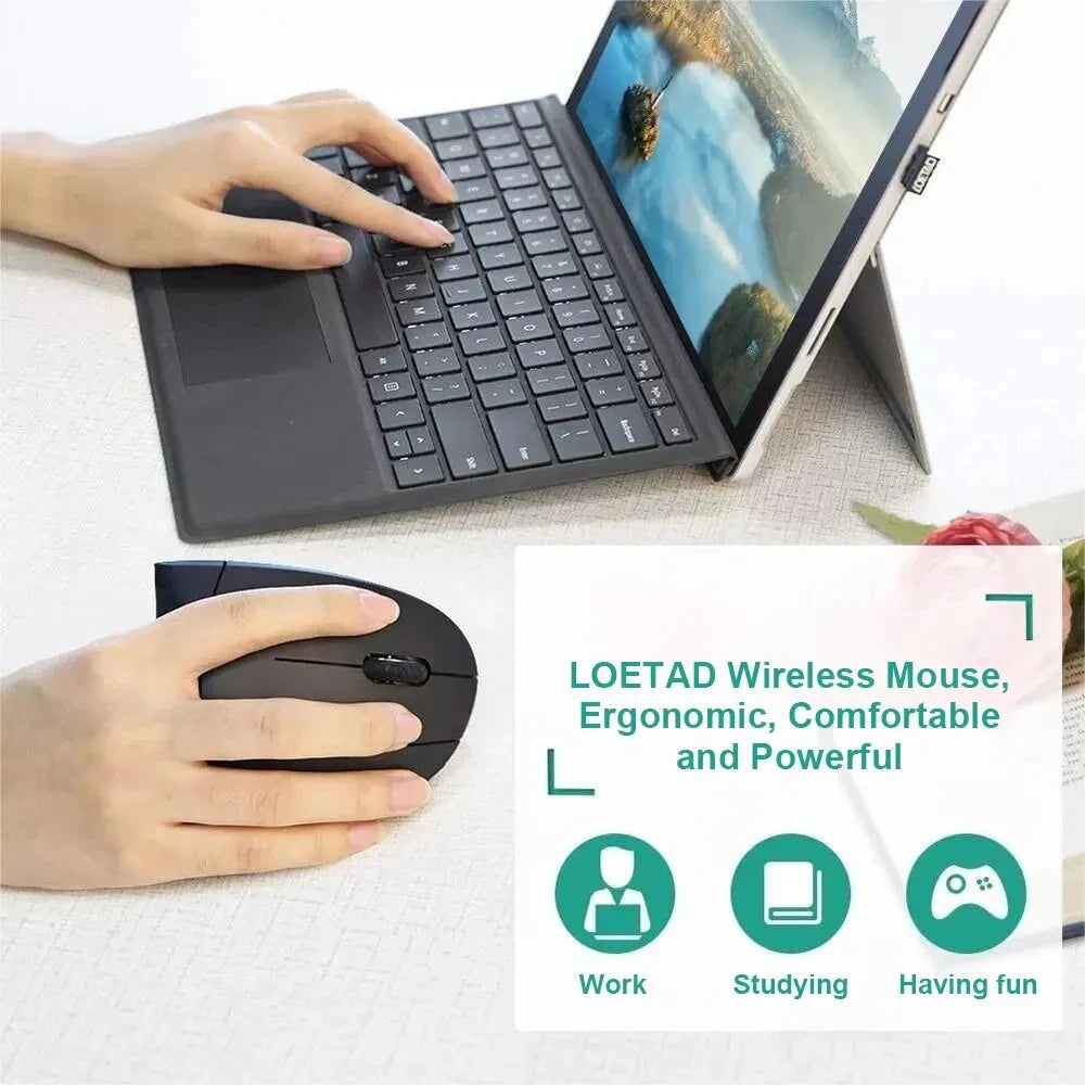 Ratón Vertical Ergonómico Inalámbrico de 2.4GHz HOMEFISH, Ratón Óptico con 3 DPI Ajustables 800/1200/1600 y 6 Botones para Computadora Portátil y PC