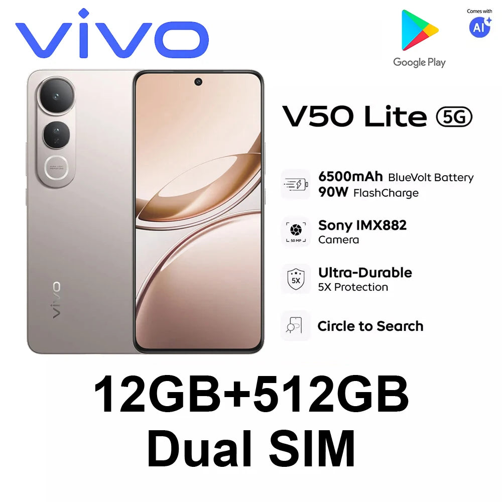 Smartphone VIVO V50 Lite 5G | AMOLED 6.67" 120Hz | Android 15 | 12GB+512GB