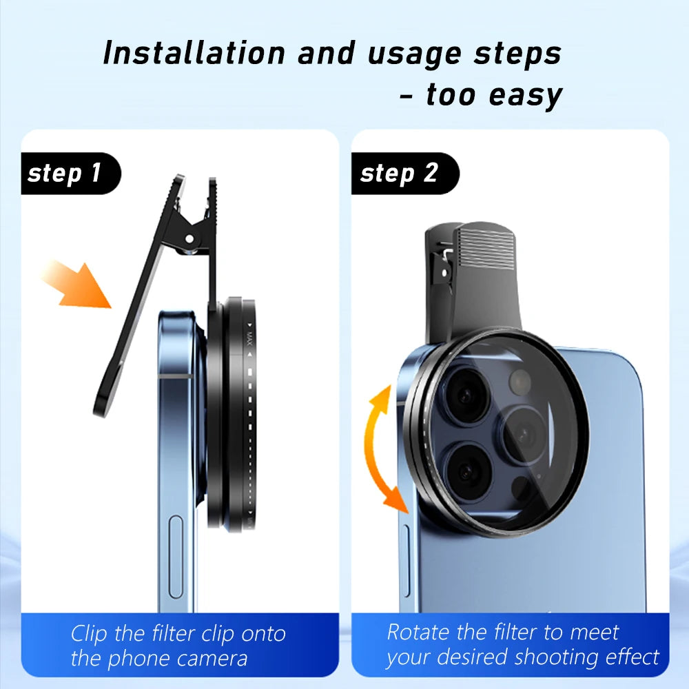 Filtro ND Variable 67MM ND2-400 con Clip para Teléfono