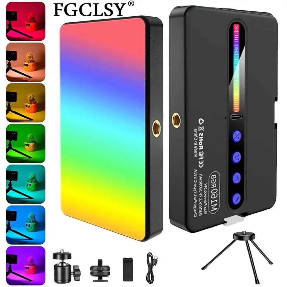 Luz LED RGB para cámara, Kit de luz de vídeo con salida a todo Color, regulable, 2700K-6500K, Panel de luz bicolor CRI 95+, recargable, 1800mAh