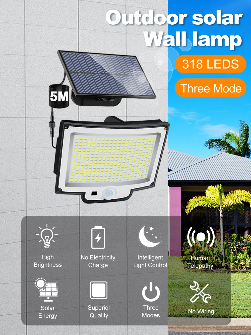 Lámpara Solar LED con Sensor de Movimiento para Jardín y Exterior