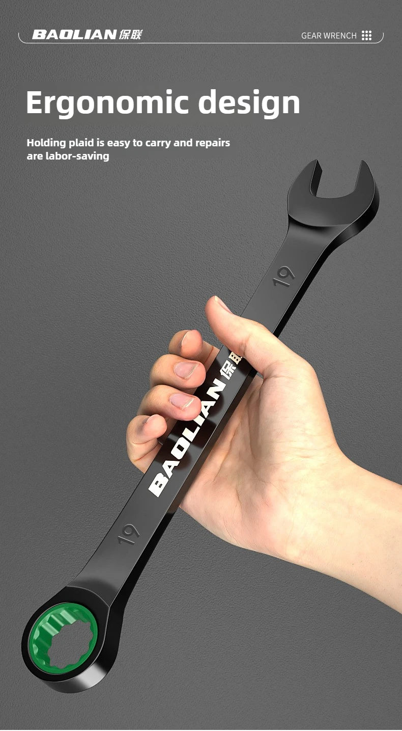 BAOLIAN Llave de trinquete de flor de ciruelo rápida direccional dual, herramienta de llave de doble uso de apertura pequeña automática de grado industrial