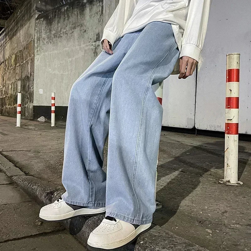 Pantalones Vaqueros Coreanos Sueltos, Estilo Calle, Pierna Ancha