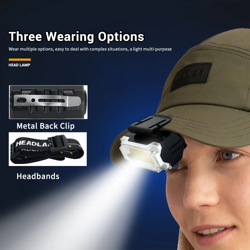 Linterna Frontal LED COB Recargable USB para Camping y Pesca