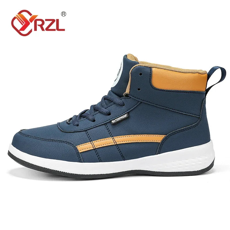 YRZL-Zapatos Deportivos de cuero para hombre, Zapatillas altas impermeables para caminar, ocio, antideslizantes, primavera y otoño