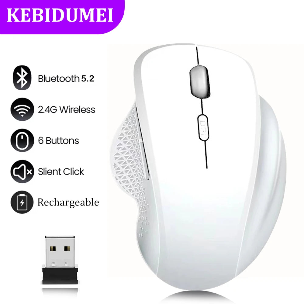 Ratón inalámbrico de modo Dual 2,4G, Bluetooth 5,2, ratón recargable, ratón de juego de 1600DPI para ordenador portátil, tableta, Windows, MacOS