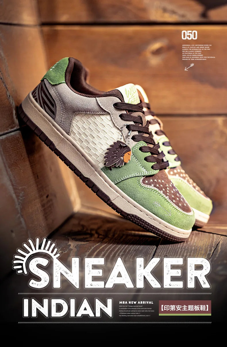 Zapatillas de Skate para Hombre de Alta Calidad, Estilo Retro, Suela Gruesa, Casuales, Versátiles, con Diseño Totem Indio