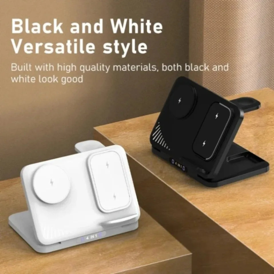 Cargador Inalámbrico 4 en 1 para Dos Teléfonos, Compatible con iPhone 17~12, Samsung S25, Xiaomi, Airpods Pro, Apple Watch 11~2, Carga Rápida Magnética