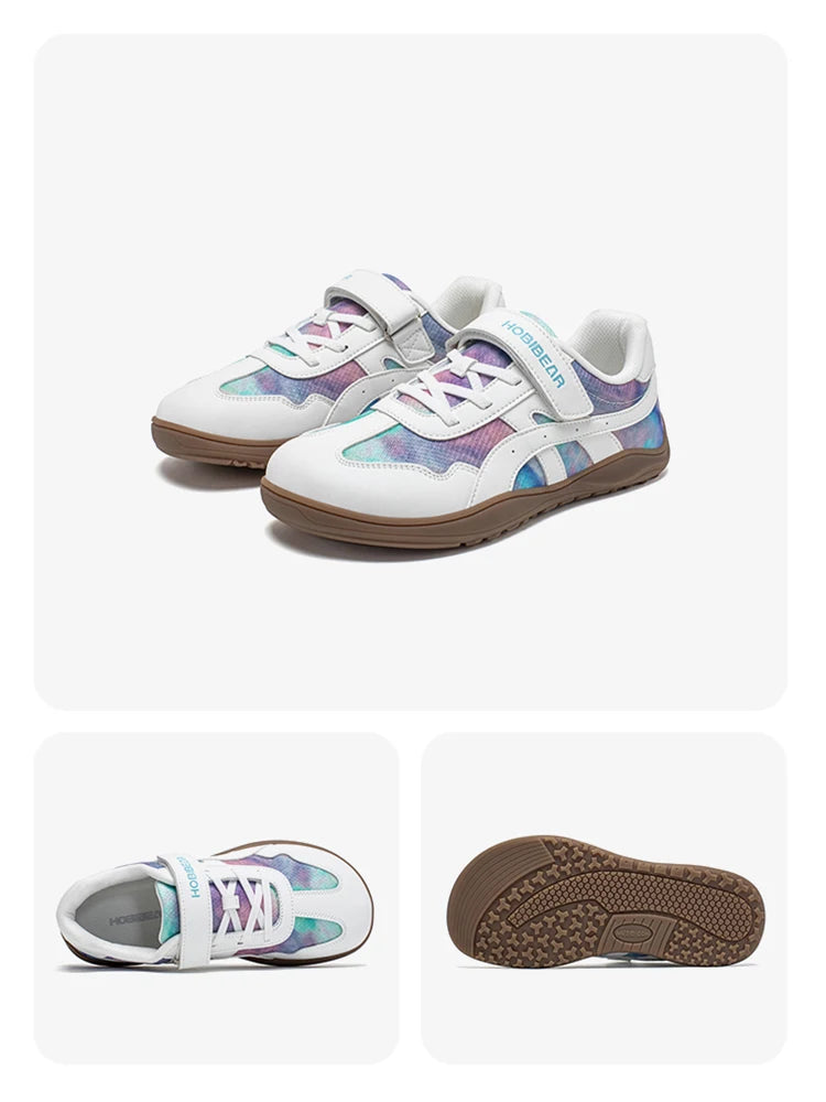 HOBIBEAR zapatos de punta ancha para niños y niñas, zapatillas de deporte descalzas con gancho y malla de cuero Artificial, zapatos transpirables para niños grandes