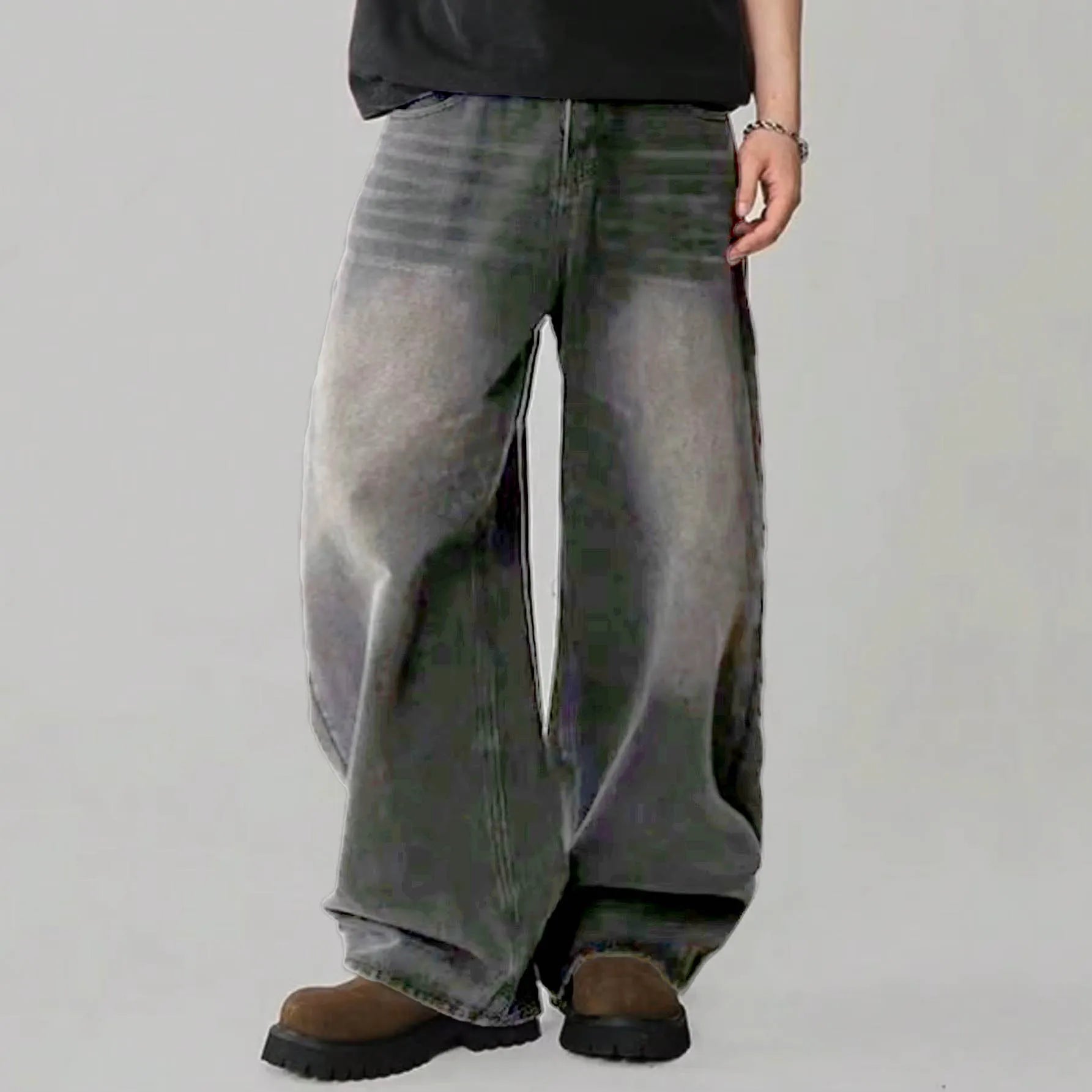 Pantalones Vaqueros Coreanos Casuales para Hombre, Pierna Ancha, Negro