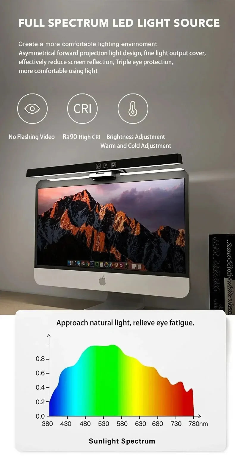 Barra de Luz LED para Monitor PC, Regulable 33cm/50cm, Alimentada por USB