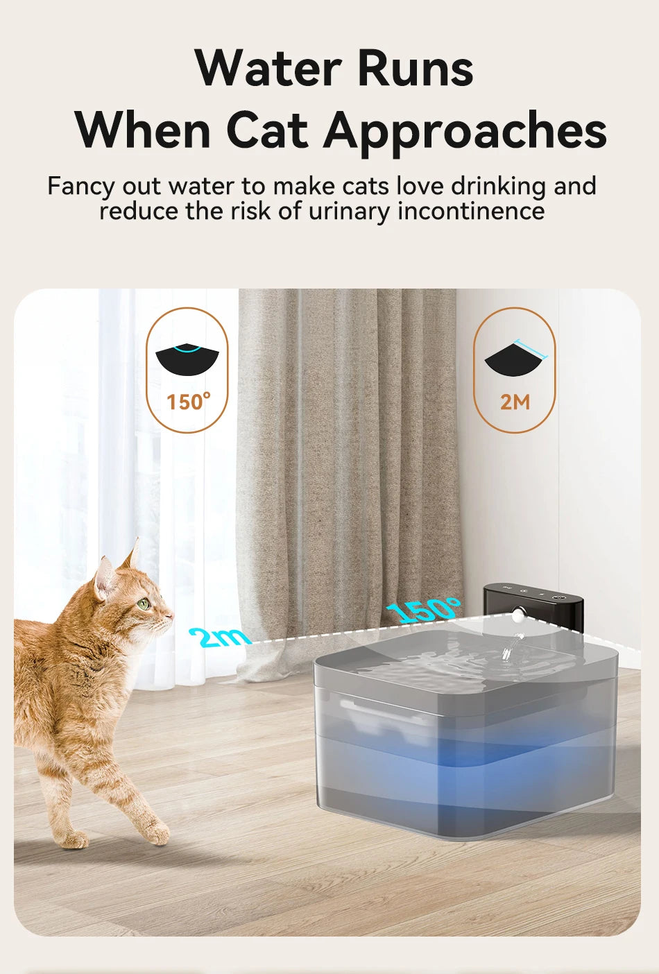 ROJECO-fuente de agua automático inalámbrico para gatos, dispensador de agua para mascotas de 2600mAh, Sensor infrarrojo para perros y gatos, bebedero inteligente para mascotas