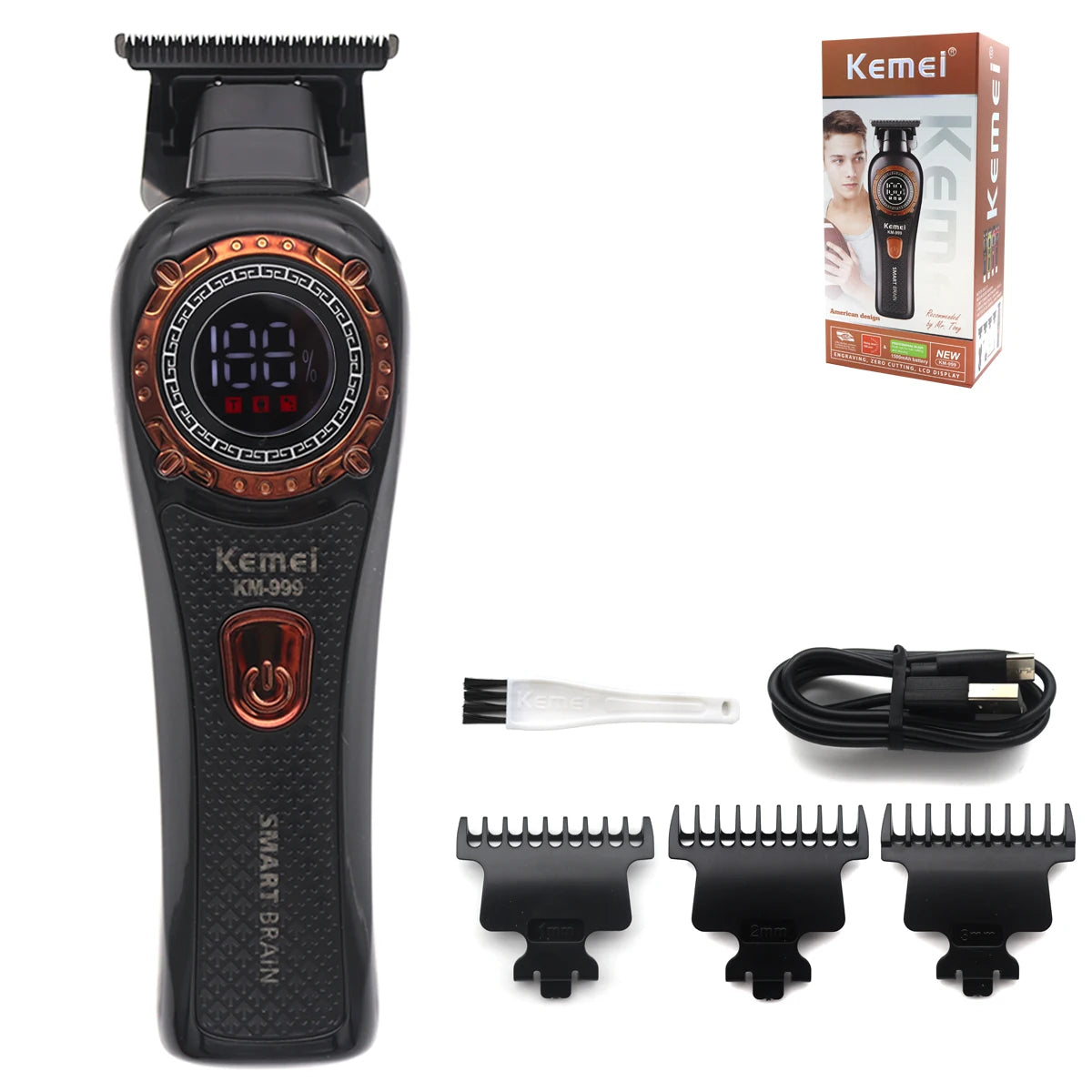 Máquina de Cortar Cabello Eléctrica KM999 con Pantalla Digital, Cortadora Inalámbrica