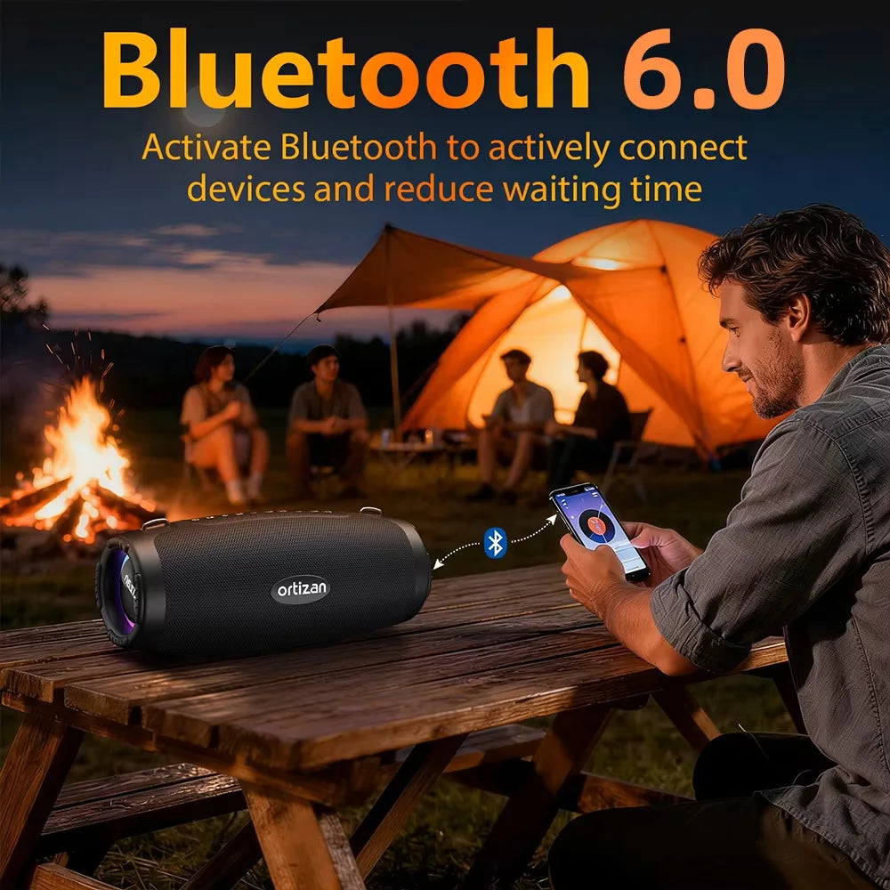 Altavoz Bluetooth Portátil Ortizan M8, Altavoz Inalámbrico para Exteriores con Resistencia al Agua IPX7, Bluetooth 6.0, Subwoofer Boombox para Fiestas