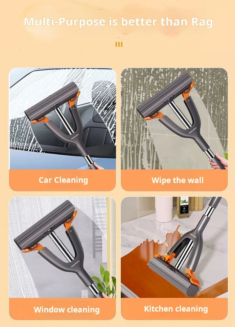 Mini fregona de esponja Joybos con sistema push-pull, uso multiusos