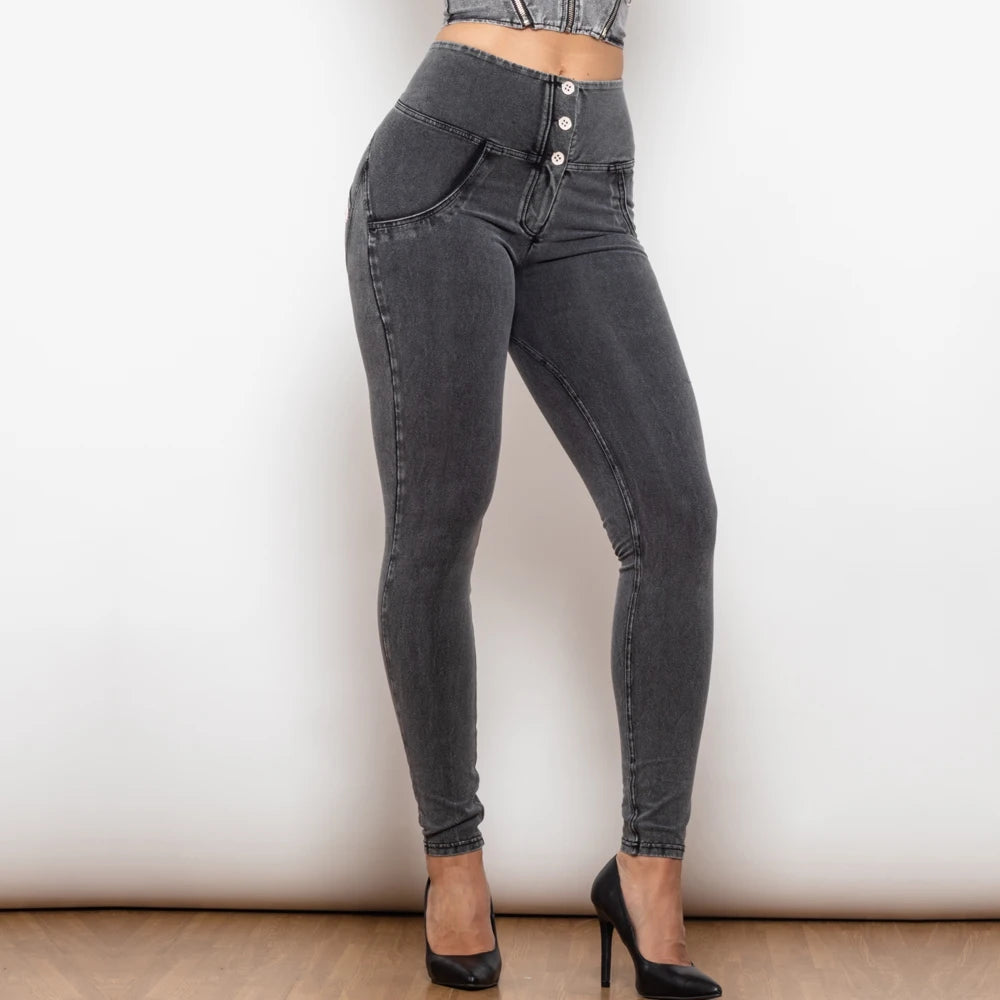 Jeggings con Botones para Mujer, Realce de Glúteos, Cintura Alta