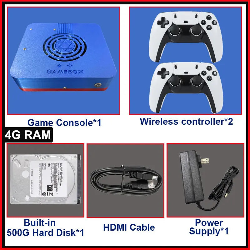 Consola de juegos de doble sistema GD10 Plug&Play para TV I3-3110M, 500G/1T ROM, más de 70000 juegos para Wii, PS2, N64, PSP, GameCube, N64, con mando inalámbrico.